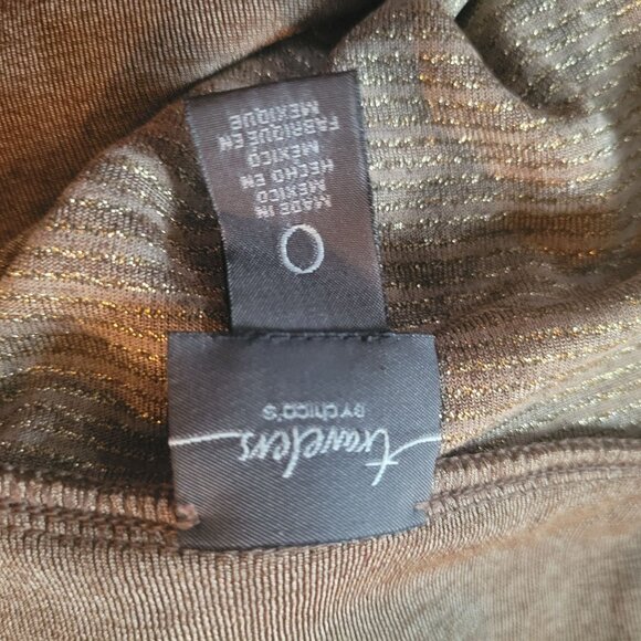 Chicos Metallic Gold Long Sleeve Asymmetrical Buttoned Neck Top - Size S - Picture 5 of 7